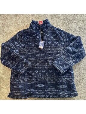 NEW Aztec Alpine Sherpa Pullover Fleece Jacket Blue XL Quarter Zip Western NWT